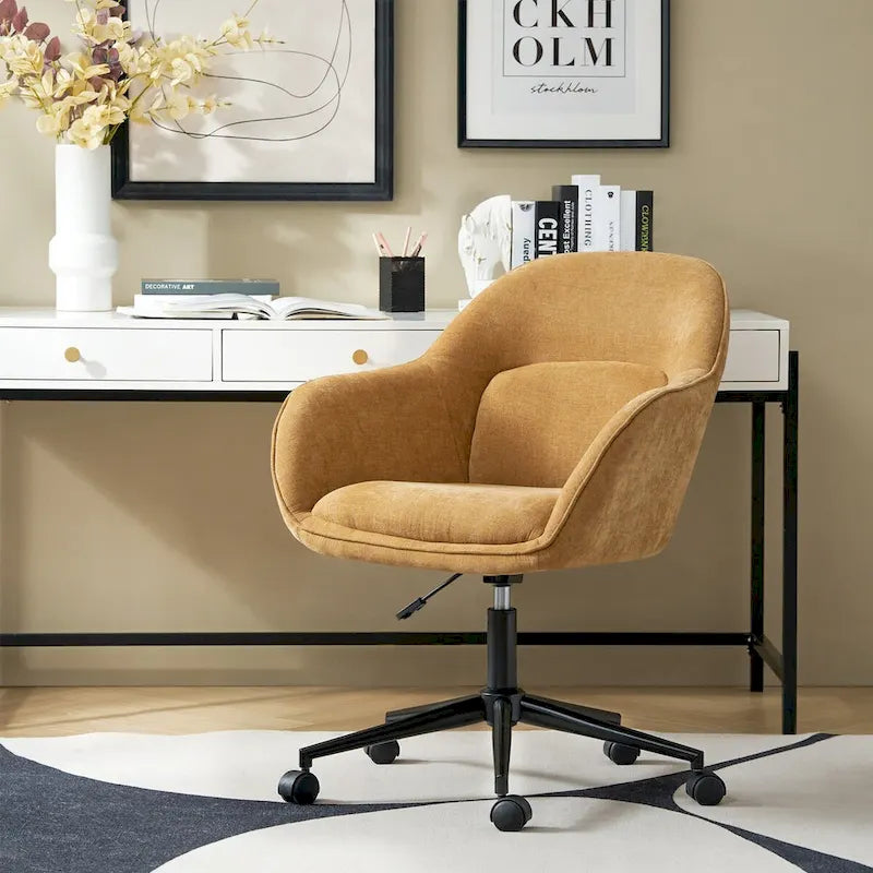 Chaise de bureau Victoria à dossier courbé pivotante avec roulettes et base en métal par HULALA HOME
