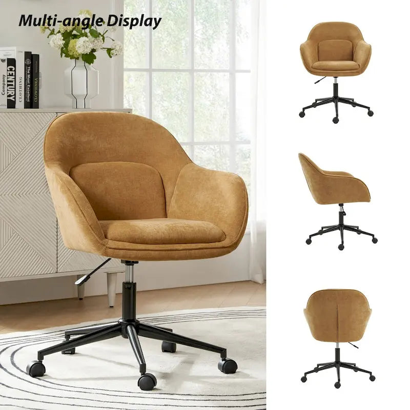 Chaise de bureau Victoria à dossier courbé pivotante avec roulettes et base en métal par HULALA HOME