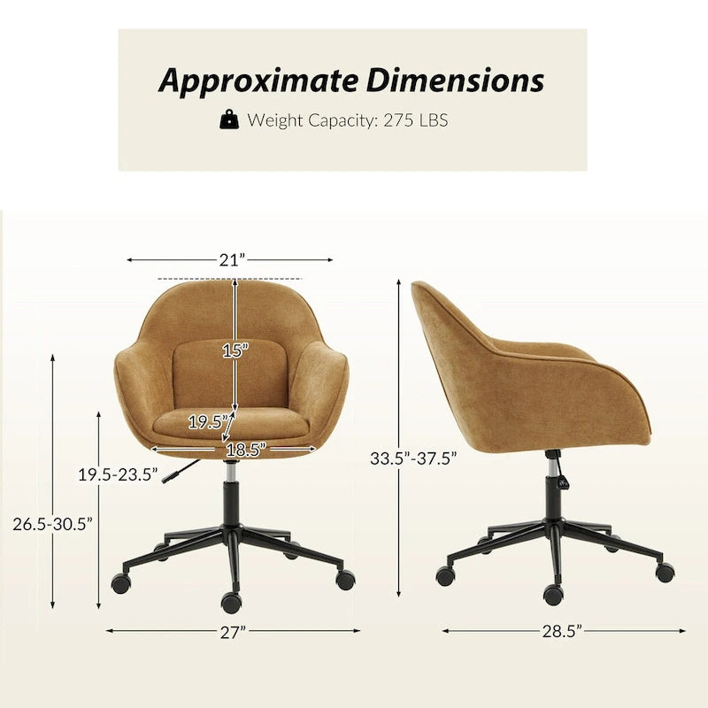 Chaise de bureau Victoria à dossier courbé pivotante avec roulettes et base en métal par HULALA HOME