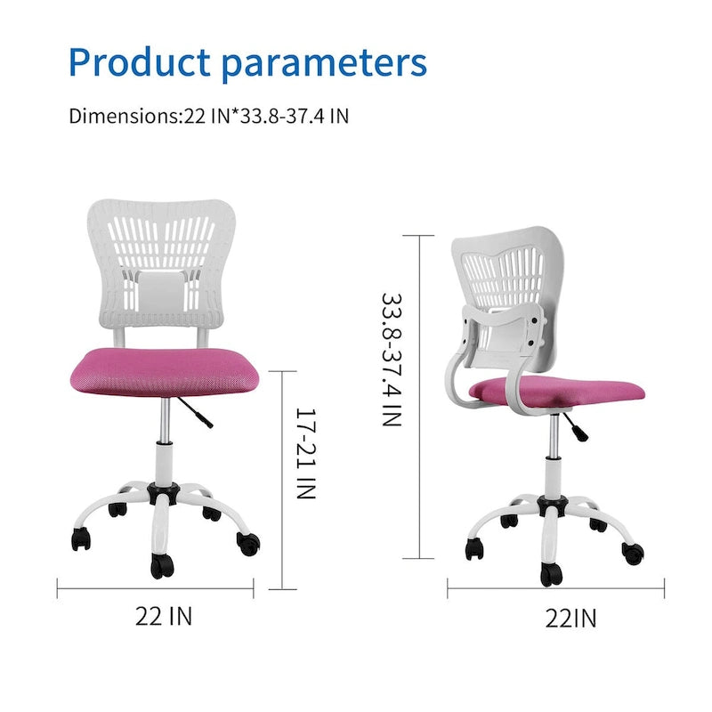 Chaise de bureau ergonomique sans accoudoirs, hauteur réglable, assise en maille