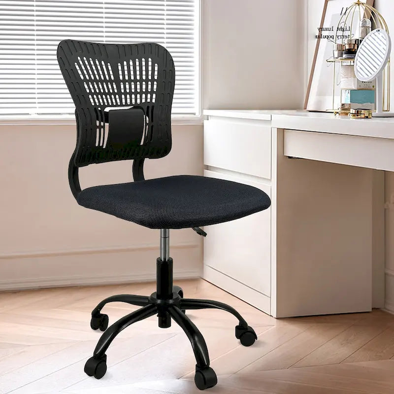 Chaise de bureau ergonomique sans accoudoirs, hauteur réglable, assise en maille