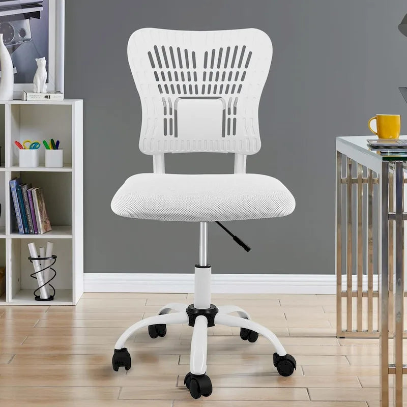 Chaise de bureau ergonomique sans accoudoirs, hauteur réglable, assise en maille