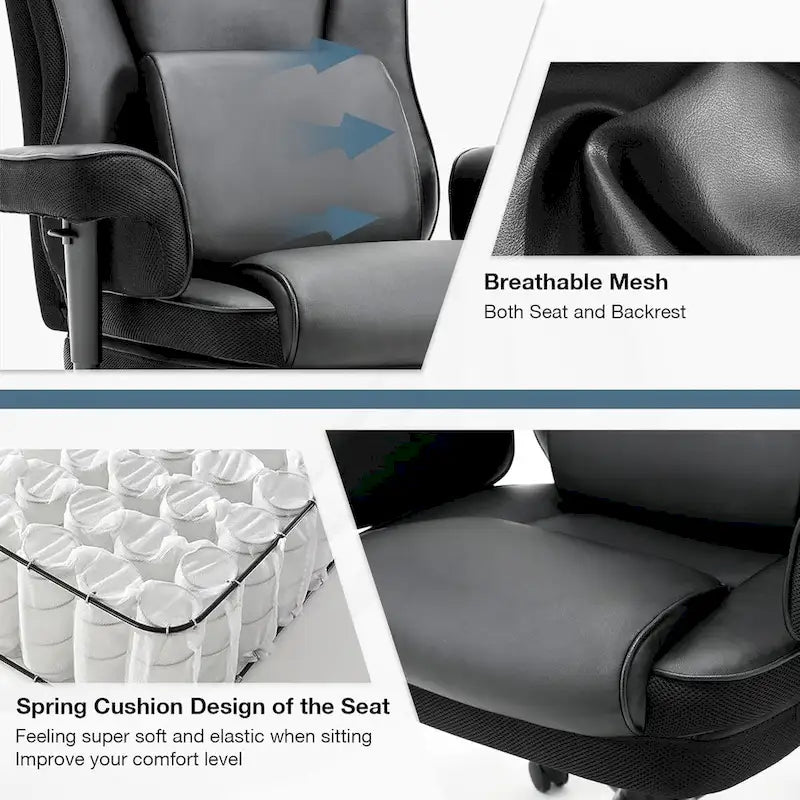 Chaise de Bureau Ergonomique Inclinable avec Accoudoirs Rembourrés Ajustables et Support Lombaire Massant