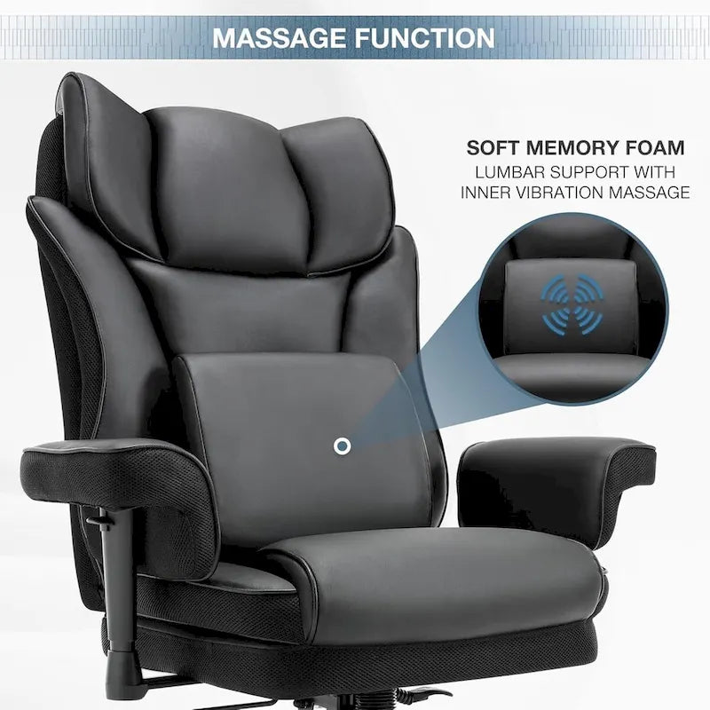 Chaise de Bureau Ergonomique Inclinable avec Accoudoirs Rembourrés Ajustables et Support Lombaire Massant