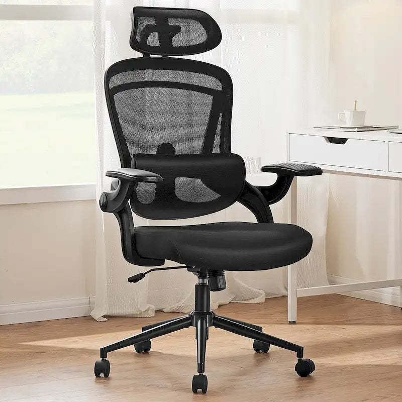 Chaise de bureau à dossier haut avec support lombaire et appui-tête réglables