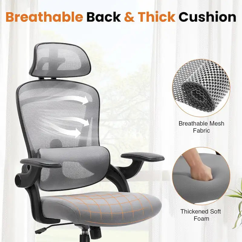 Chaise de bureau à dossier haut avec support lombaire et appui-tête réglables