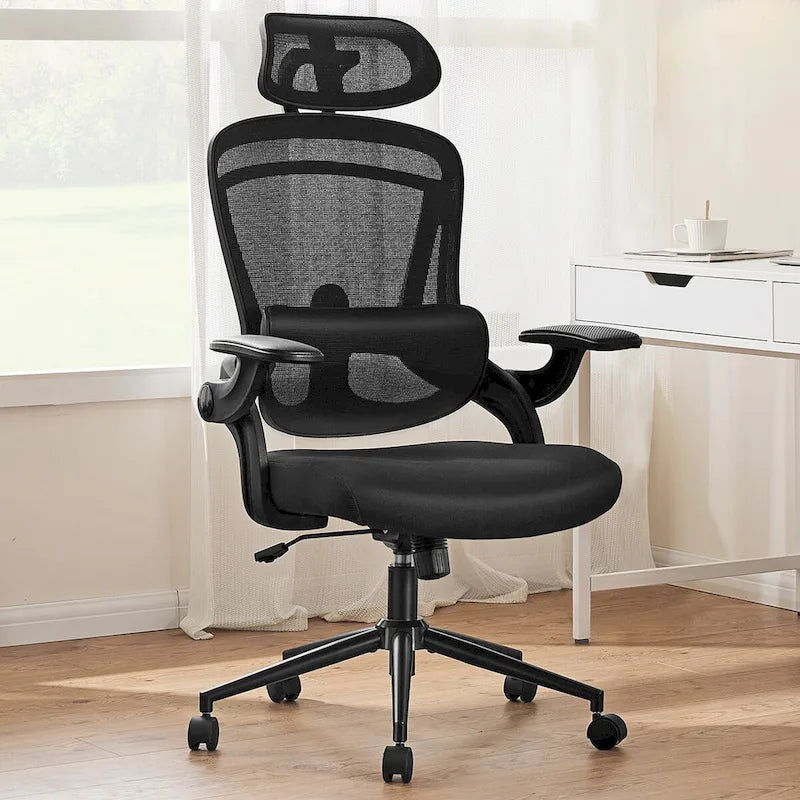 Chaise de bureau à dossier haut avec support lombaire et appui-tête réglables
