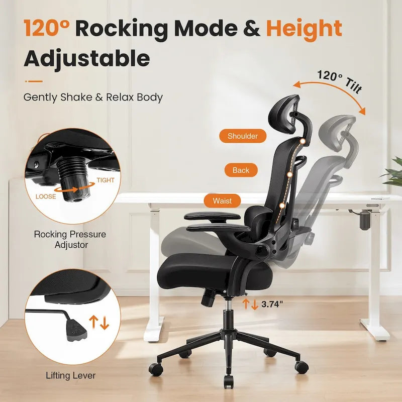 Chaise de bureau à dossier haut avec support lombaire et appui-tête réglables