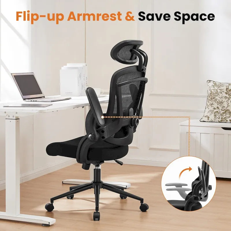 Chaise de bureau à dossier haut avec support lombaire et appui-tête réglables
