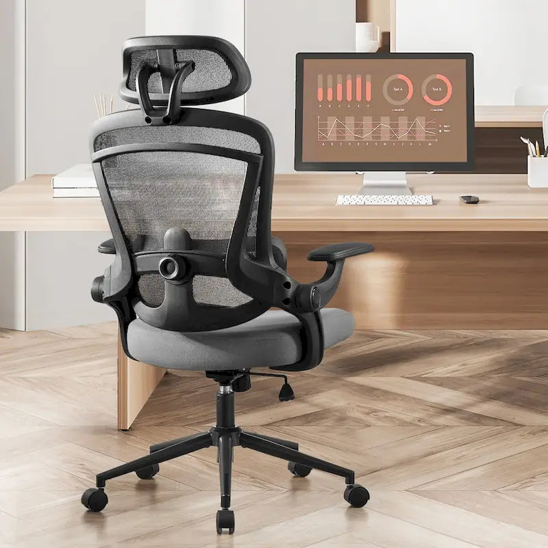 Chaise de bureau à dossier haut avec support lombaire et appui-tête réglables