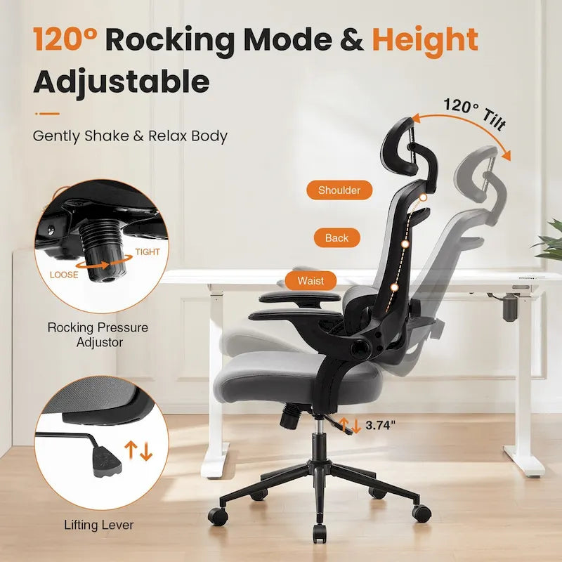 Chaise de bureau à dossier haut avec support lombaire et appui-tête réglables