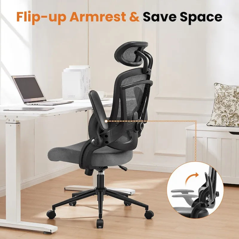 Chaise de bureau à dossier haut avec support lombaire et appui-tête réglables