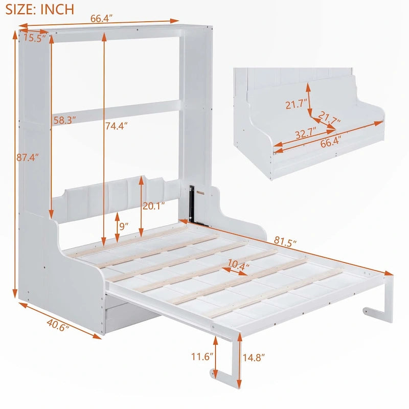 Lit mural escamotable Queen Size avec coussin