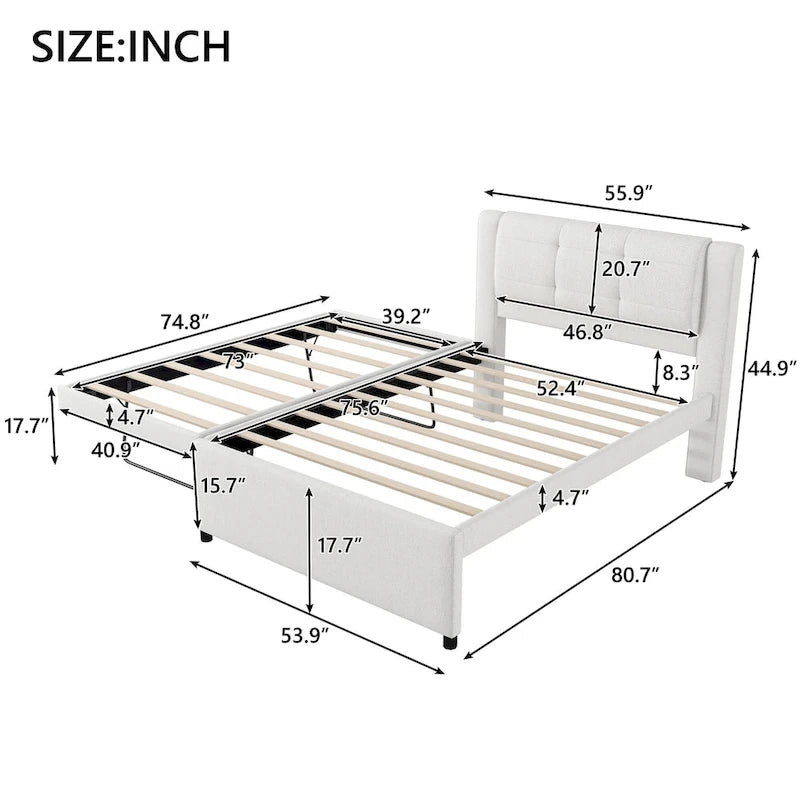 Lit plateforme tapissé Merax de taille standard avec lit gigogne