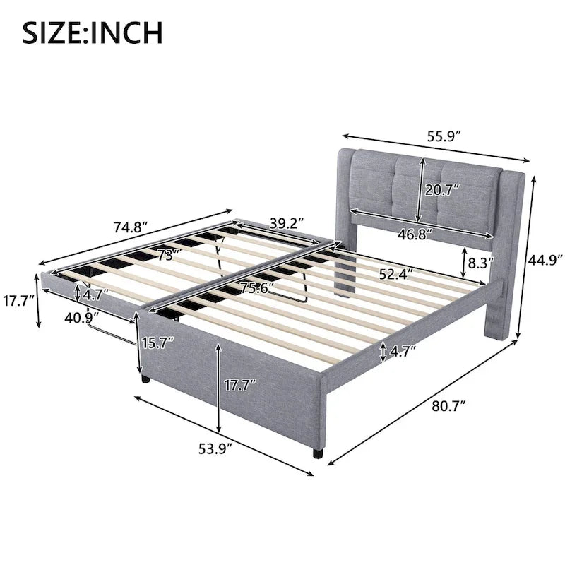 Lit plateforme tapissé Merax de taille standard avec lit gigogne