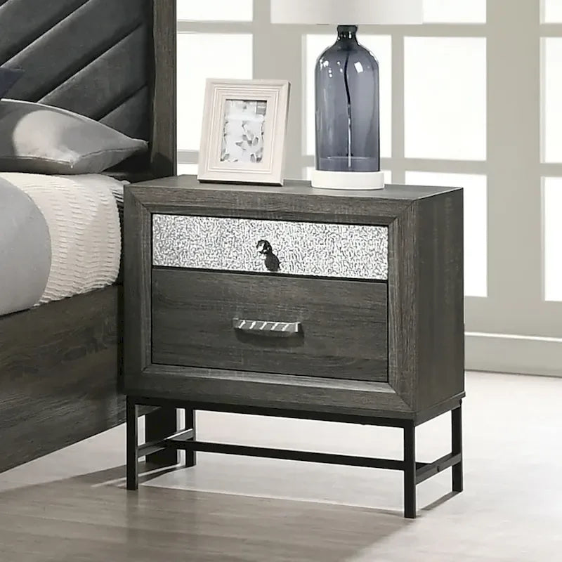 Ensemble de chambre à coucher 6 pièces Heinisk contemporain gris sur plateforme de Furniture of America
