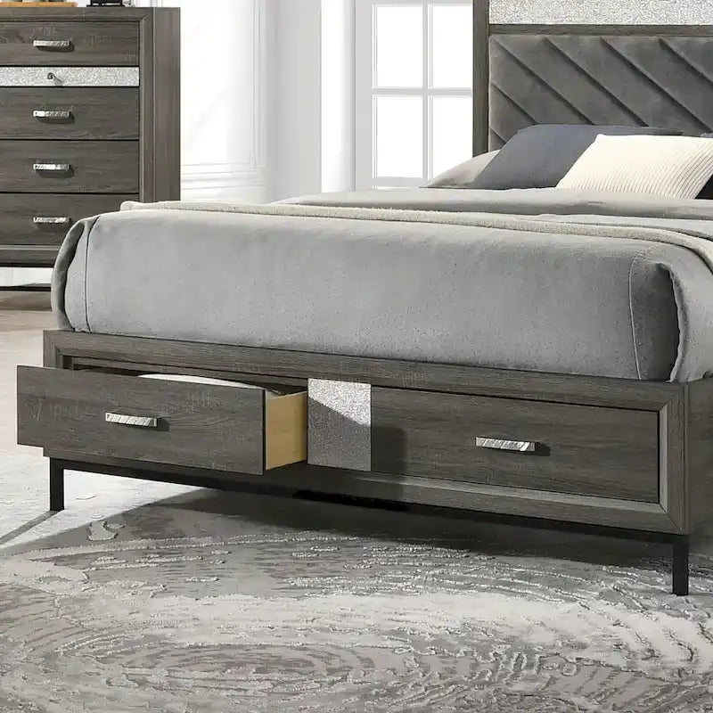 Ensemble de chambre à coucher 6 pièces Heinisk contemporain gris sur plateforme de Furniture of America