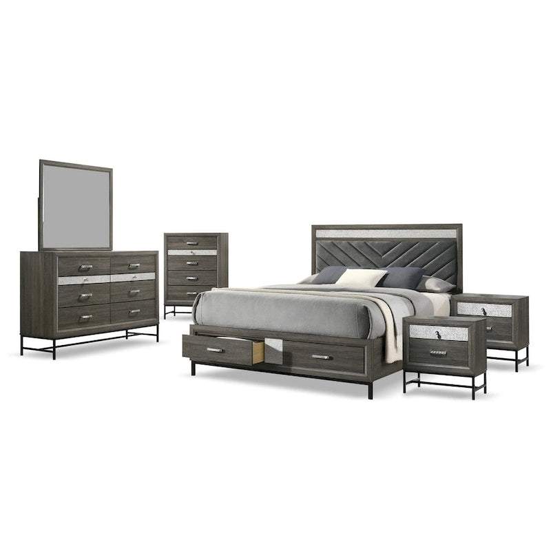 Ensemble de chambre à coucher 6 pièces Heinisk contemporain gris sur plateforme de Furniture of America