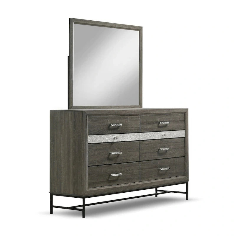 Ensemble de chambre à coucher 6 pièces Heinisk contemporain gris sur plateforme de Furniture of America