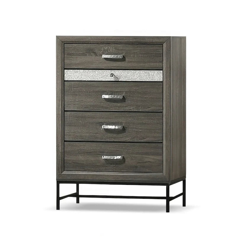 Ensemble de chambre à coucher 6 pièces Heinisk contemporain gris sur plateforme de Furniture of America