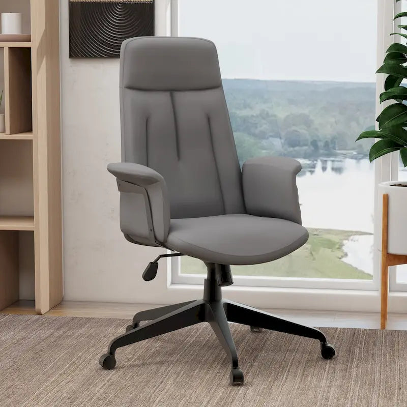 Chaise de bureau en cuir, pivotante et réglable en hauteur, avec support lombaire, Collection Inifini