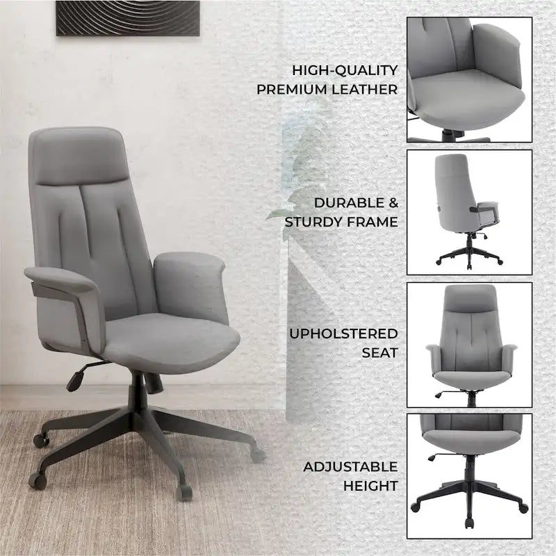 Chaise de bureau en cuir, pivotante et réglable en hauteur, avec support lombaire, Collection Inifini