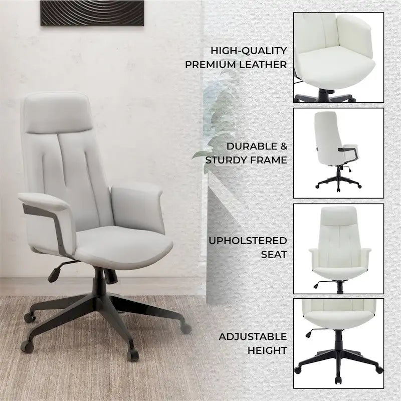 Chaise de bureau en cuir, pivotante et réglable en hauteur, avec support lombaire, Collection Inifini