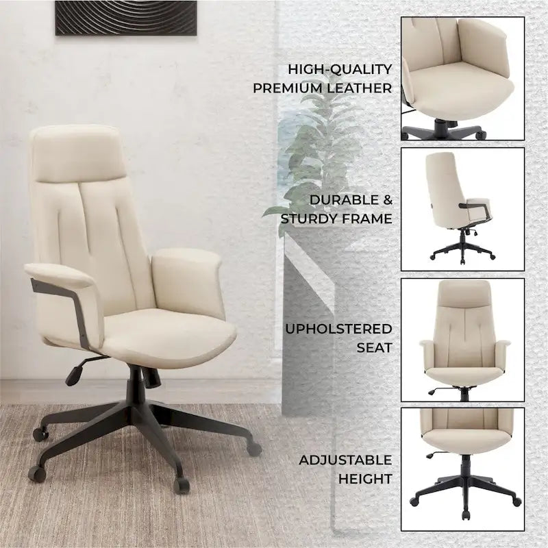Chaise de bureau en cuir, pivotante et réglable en hauteur, avec support lombaire, Collection Inifini