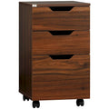 Meuble de rangement de bureau à 3 tiroirs, meuble bas avec roulettes, grain de bois marron