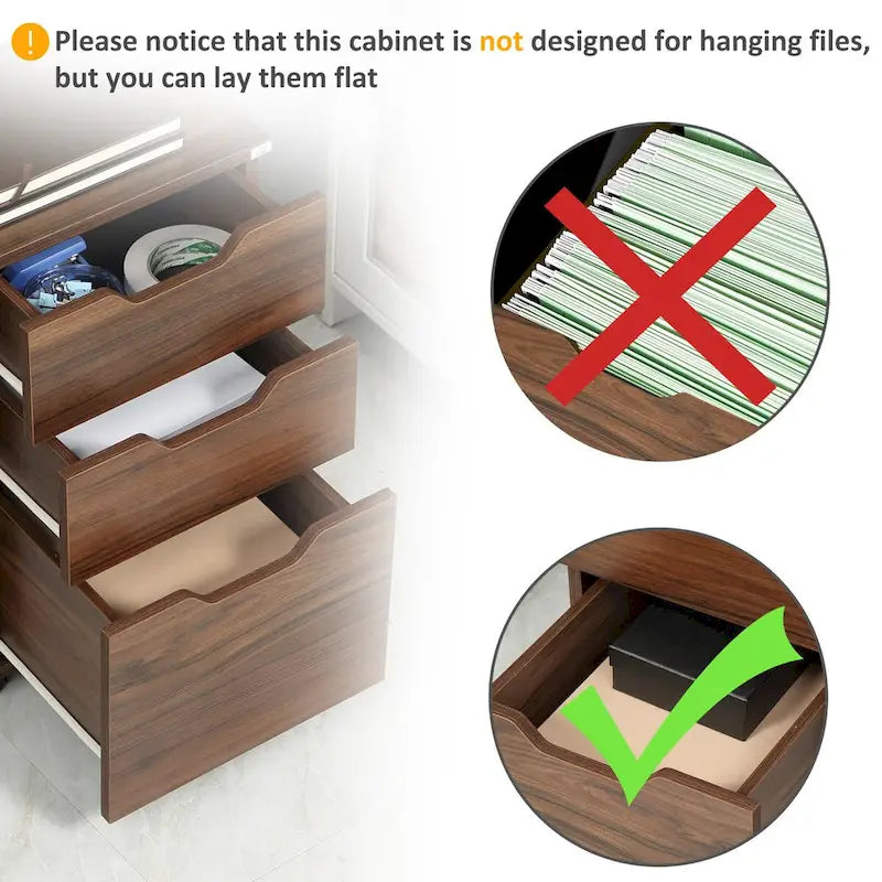 Meuble de rangement de bureau à 3 tiroirs, meuble bas avec roulettes, grain de bois marron