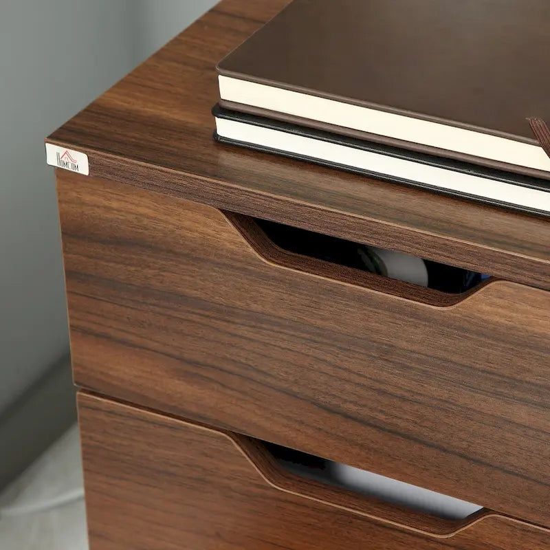 Meuble de rangement de bureau à 3 tiroirs, meuble bas avec roulettes, grain de bois marron