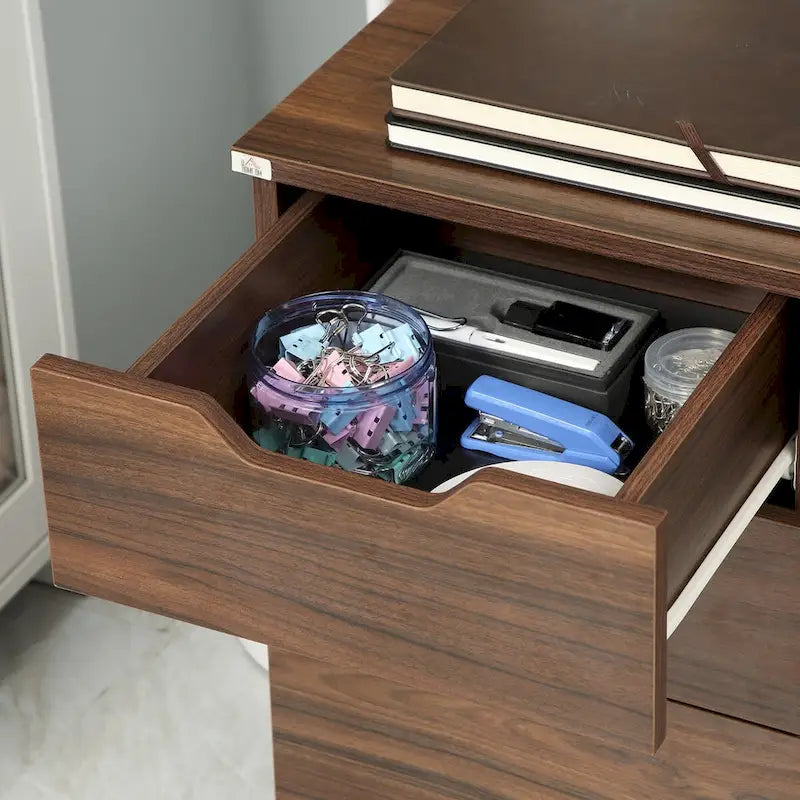 Meuble de rangement de bureau à 3 tiroirs, meuble bas avec roulettes, grain de bois marron