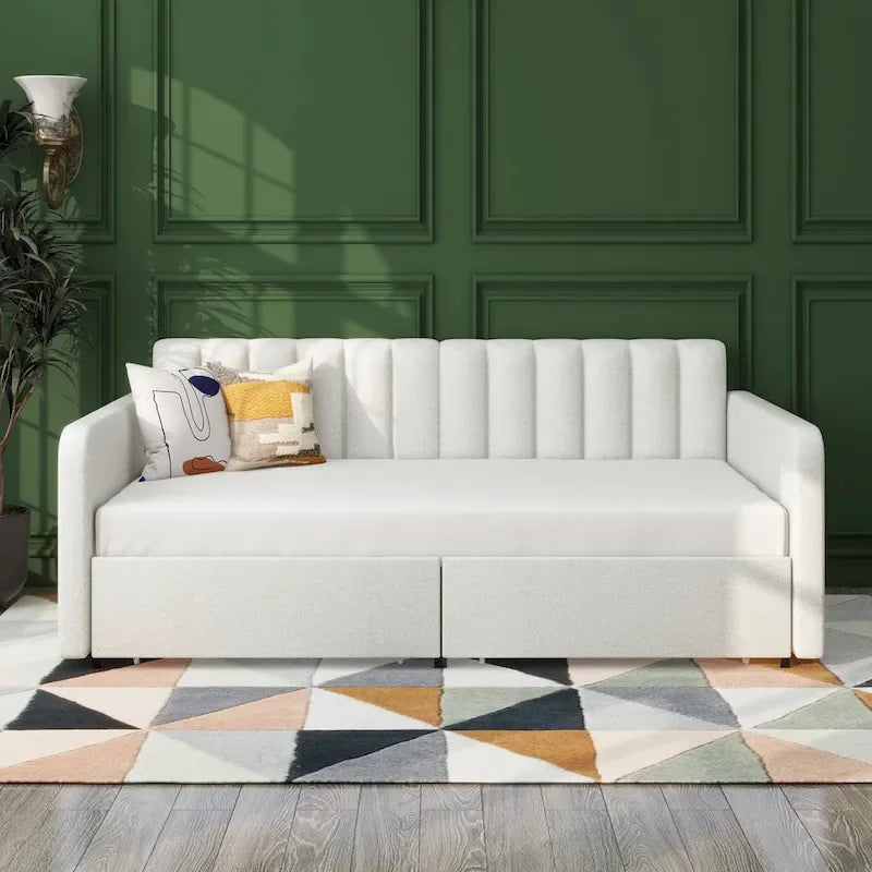 Lit de repos double en velours moderne Epiphyllum avec 2 tiroirs et dossier capitonné côtelé par Christopher Knight Home