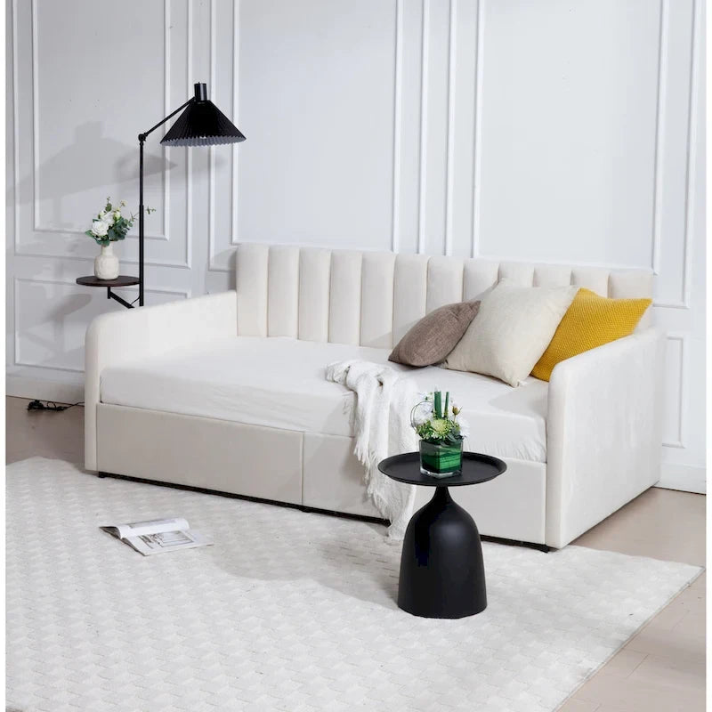 Lit de repos double en velours moderne Epiphyllum avec 2 tiroirs et dossier capitonné côtelé par Christopher Knight Home