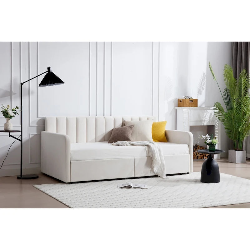 Lit de repos double en velours moderne Epiphyllum avec 2 tiroirs et dossier capitonné côtelé par Christopher Knight Home