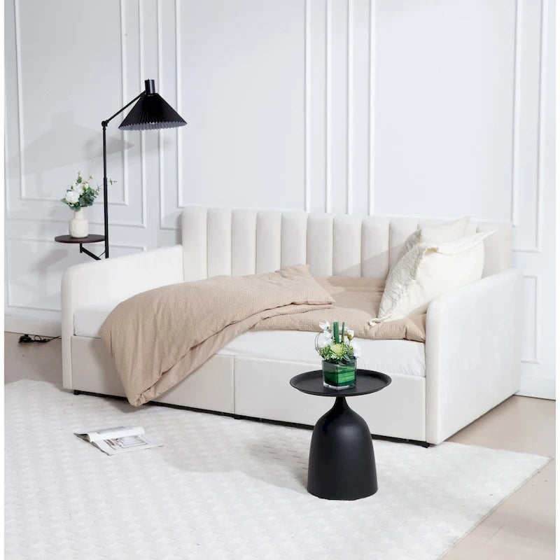 Lit de repos double en velours moderne Epiphyllum avec 2 tiroirs et dossier capitonné côtelé par Christopher Knight Home