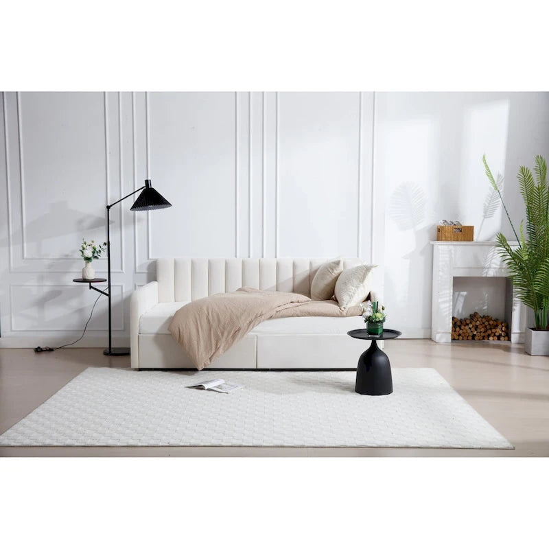 Lit de repos double en velours moderne Epiphyllum avec 2 tiroirs et dossier capitonné côtelé par Christopher Knight Home