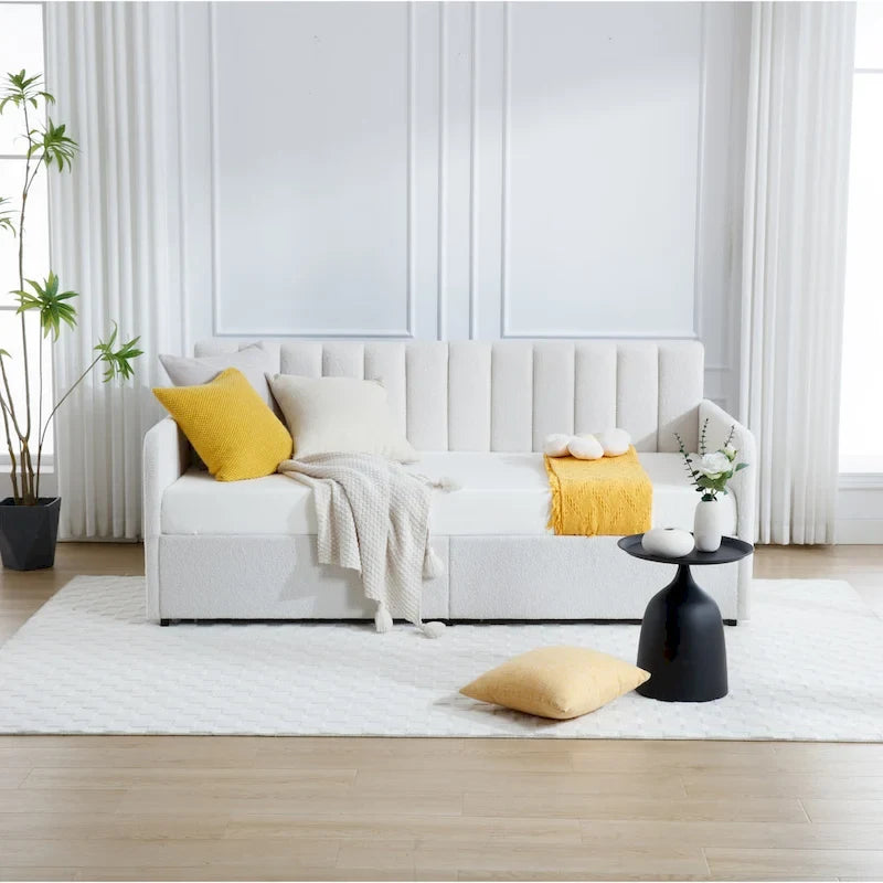 Lit de repos double en velours moderne Epiphyllum avec 2 tiroirs et dossier capitonné côtelé par Christopher Knight Home