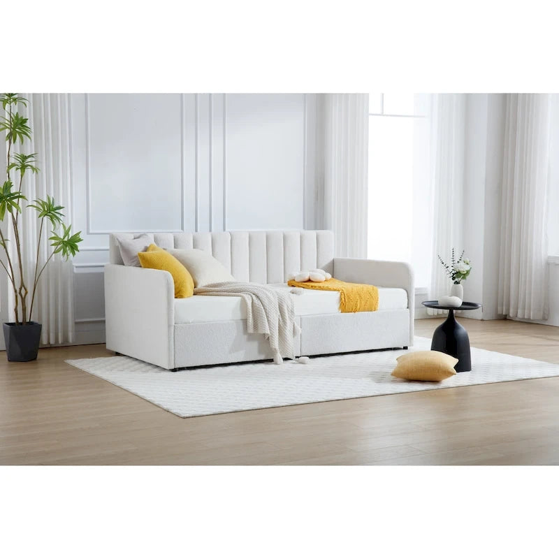 Lit de repos double en velours moderne Epiphyllum avec 2 tiroirs et dossier capitonné côtelé par Christopher Knight Home