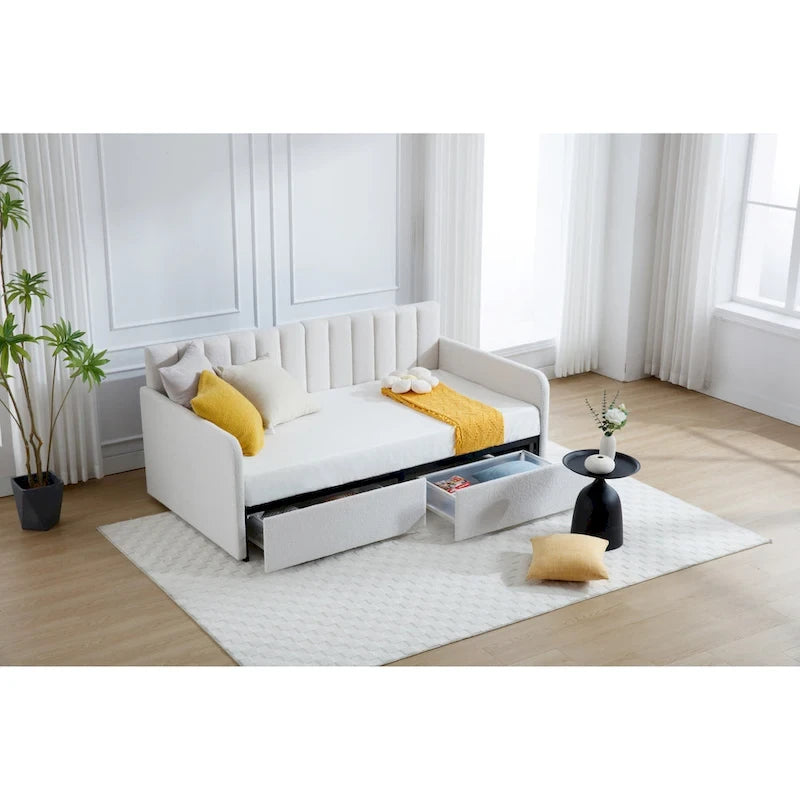 Lit de repos double en velours moderne Epiphyllum avec 2 tiroirs et dossier capitonné côtelé par Christopher Knight Home