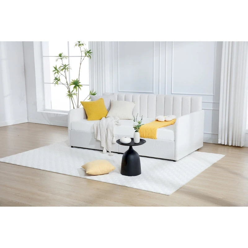 Lit de repos double en velours moderne Epiphyllum avec 2 tiroirs et dossier capitonné côtelé par Christopher Knight Home