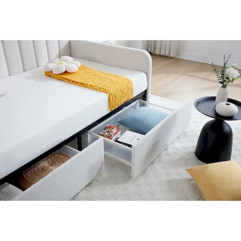 Lit de repos double en velours moderne Epiphyllum avec 2 tiroirs et dossier capitonné côtelé par Christopher Knight Home