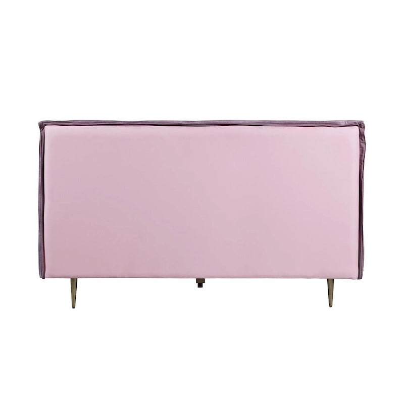 Lit Eastern King en cuir pleine fleur avec pieds en métal, finition rose