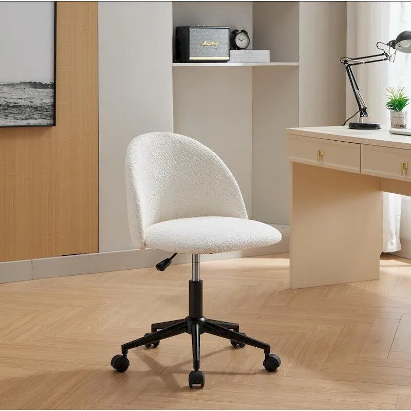 Chaise de bureau Boucle, Chaise d'ordinateur pivotante réglable à dossier moyen avec pieds noirs, Chaise de bureau rembourrée avec roulettes