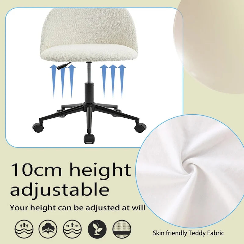 Chaise de bureau Boucle, Chaise d'ordinateur pivotante réglable à dossier moyen avec pieds noirs, Chaise de bureau rembourrée avec roulettes