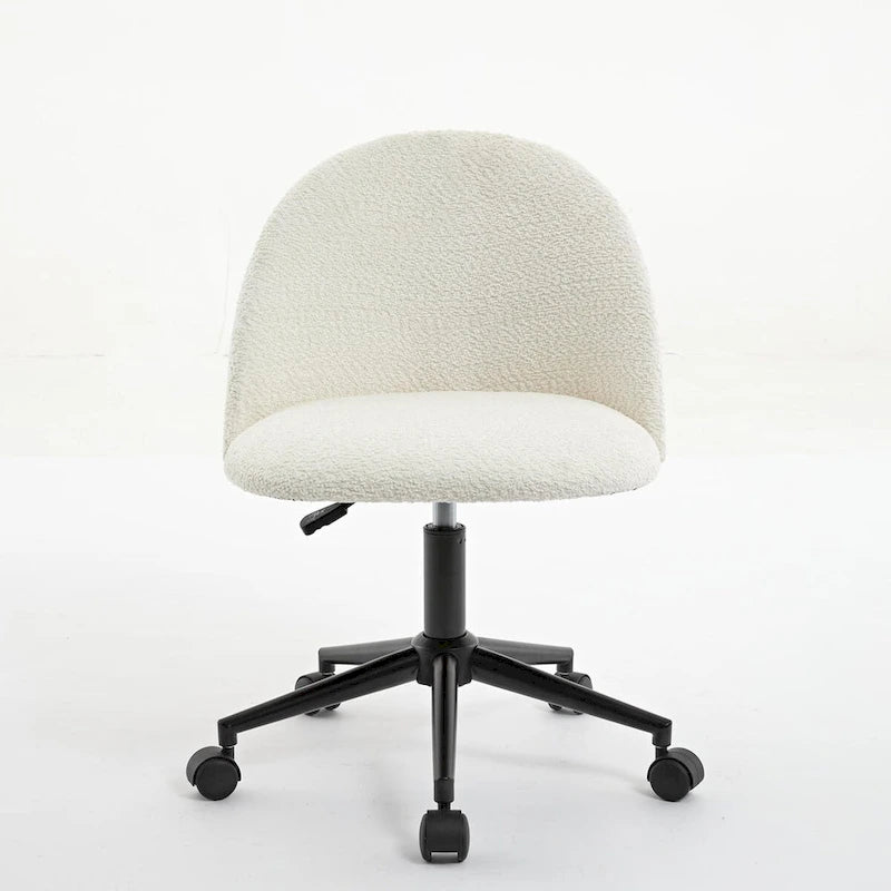 Chaise de bureau Boucle, Chaise d'ordinateur pivotante réglable à dossier moyen avec pieds noirs, Chaise de bureau rembourrée avec roulettes