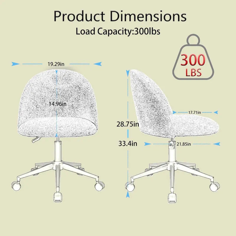Chaise de bureau Boucle, Chaise d'ordinateur pivotante réglable à dossier moyen avec pieds noirs, Chaise de bureau rembourrée avec roulettes