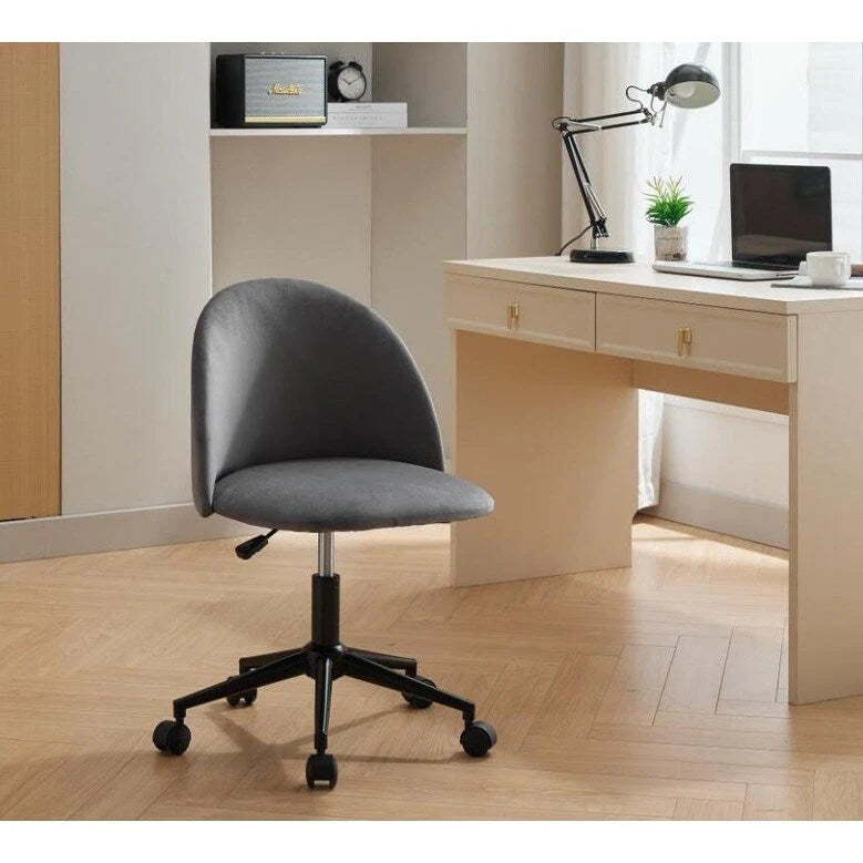Chaise de bureau Boucle, Chaise d'ordinateur pivotante réglable à dossier moyen avec pieds noirs, Chaise de bureau rembourrée avec roulettes