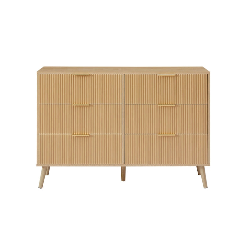 Bedroom Dresser, 6 Double Dressers with Wavy Drawers, Wooden Chest of Drawers for Children's Room, Living Room