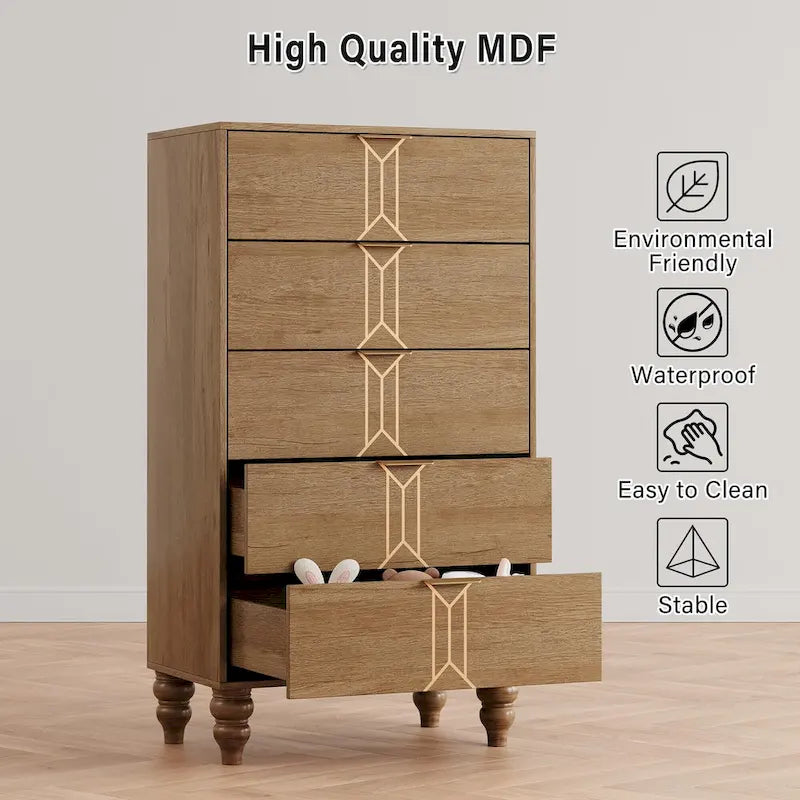 Commode 5 tiroirs, en bois moderne